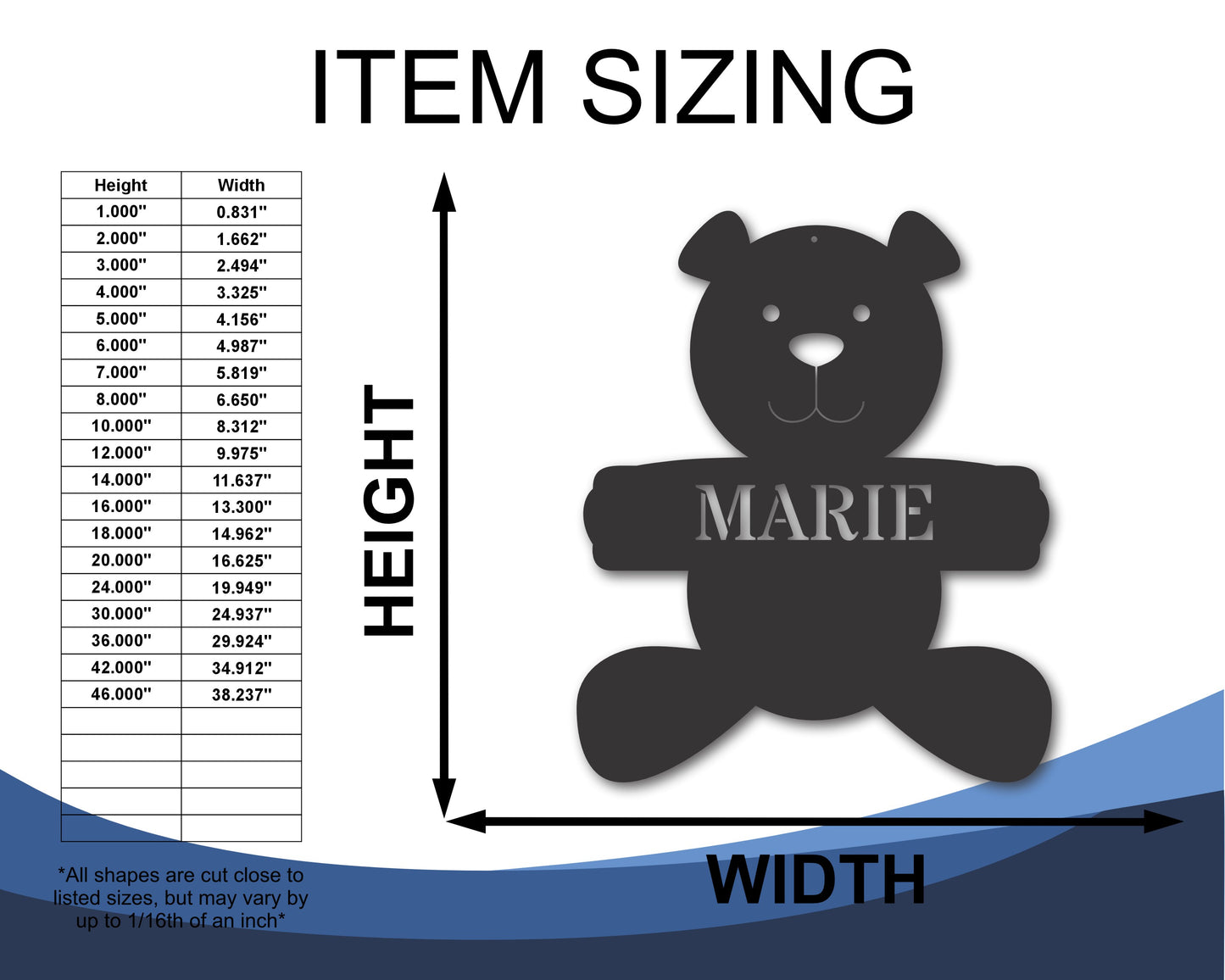 Custom Metal Teddy Bear Wall Art | Indoor Outdoor | Up to 46" | 20+ Color Options