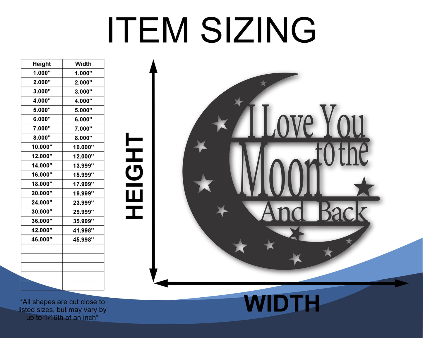 Custom Metal I Love You to the Moon and Back Wall Art | Indoor Outdoor | Up to 46" | 20+ Color Options