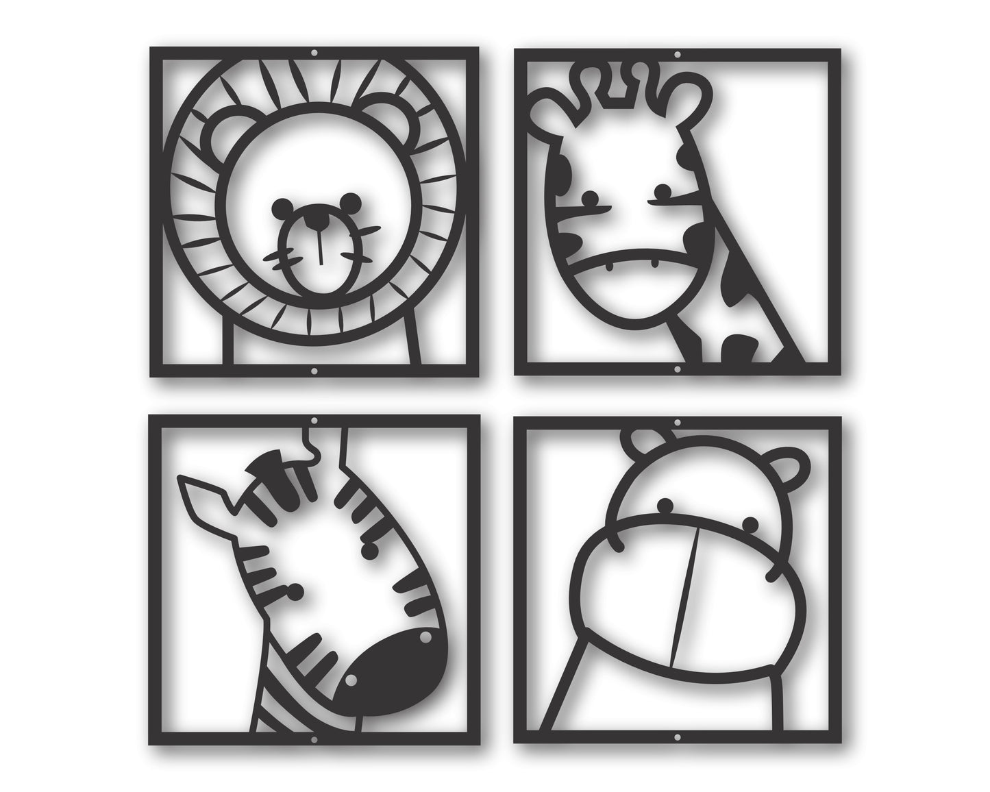 Custom Metal Cute Animals (4pc.) Wall Art | Indoor Outdoor | Up to 46" | 20+ Color Options