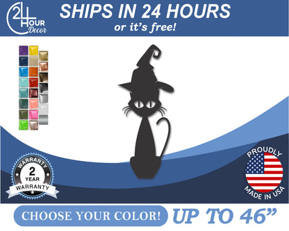 Custom Metal Witch Cat Wall Art | Indoor Outdoor | Up to 46" | 20+ Color Options