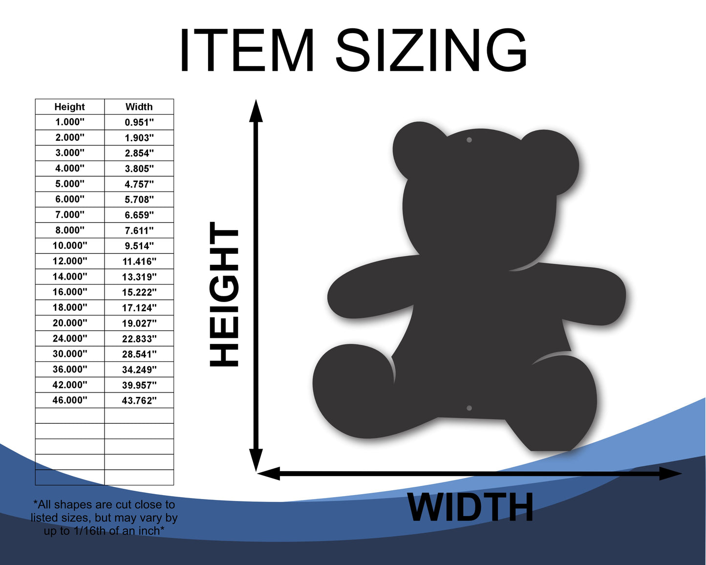 Custom Metal Teddy Bear Wall Art | Indoor Outdoor | Up to 46" | 20+ Color Options