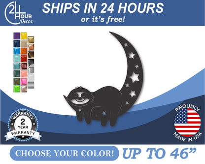 Custom Metal Sleeping Sloth Wall Art | Indoor Outdoor | Up to 46" | 20+ Color Options