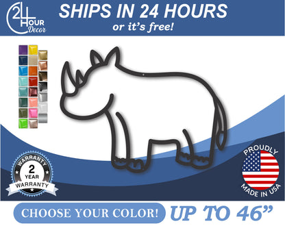 Custom Metal Rhinoceros Outline Wall Art | Indoor Outdoor | Up to 46" | 20+ Color Options