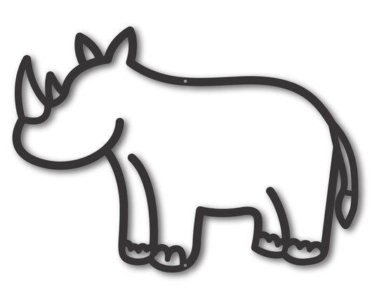 Custom Metal Rhinoceros Outline Wall Art | Indoor Outdoor | Up to 46" | 20+ Color Options