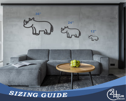 Custom Metal Rhinoceros Outline Wall Art | Indoor Outdoor | Up to 46" | 20+ Color Options