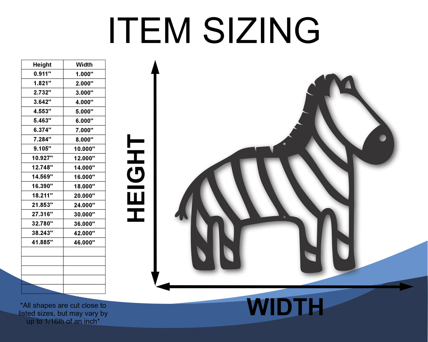 Custom Metal Zebra Outline Wall Art | Indoor Outdoor | Up to 46" | 20+ Color Options