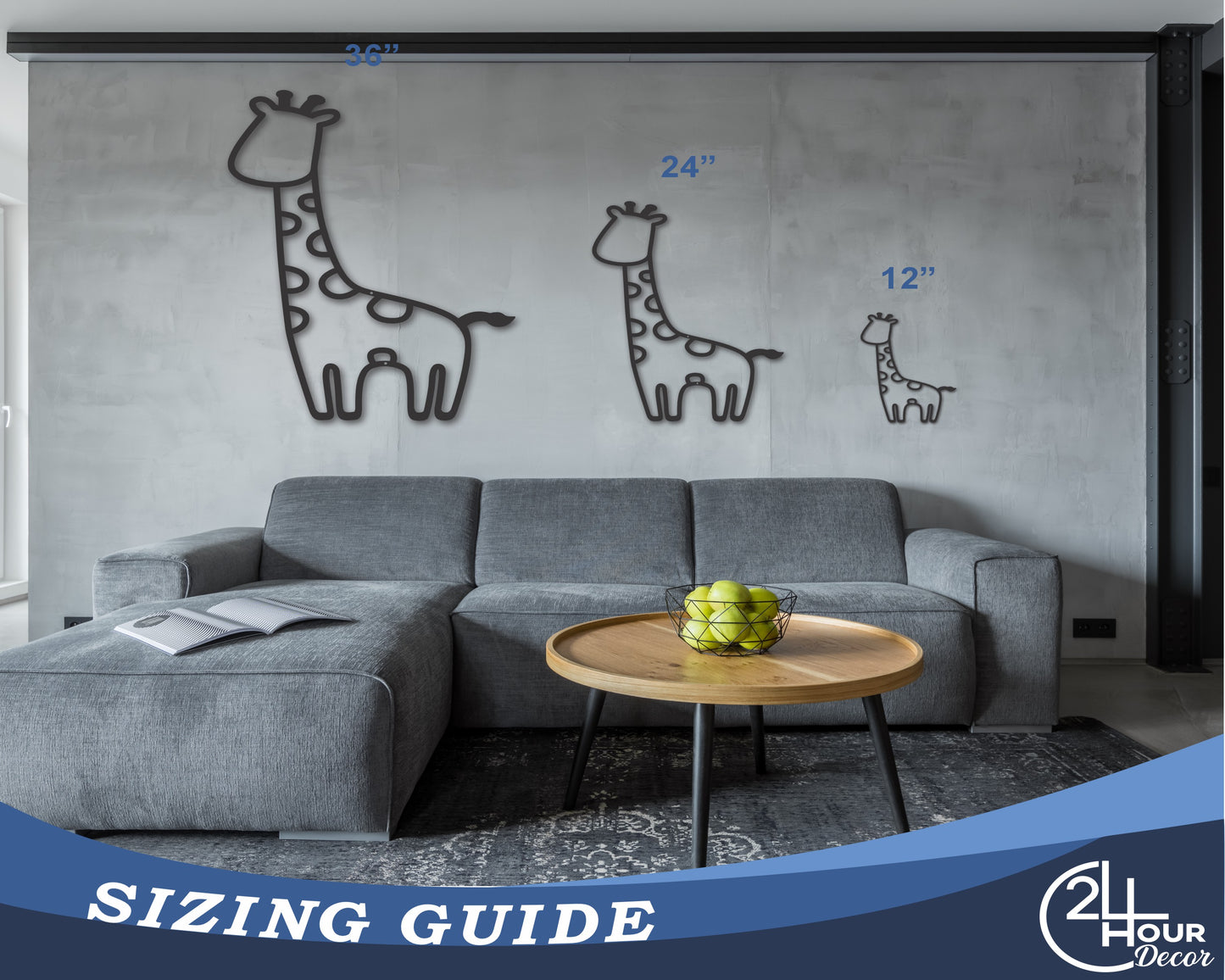 Custom Metal Giraffe Outline Wall Art | Indoor Outdoor | Up to 46" | 20+ Color Options