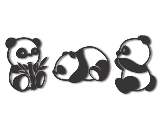 Custom Metal Panda Set (3pc.) Wall Art | Indoor Outdoor | Up to 46" | 20+ Color Options