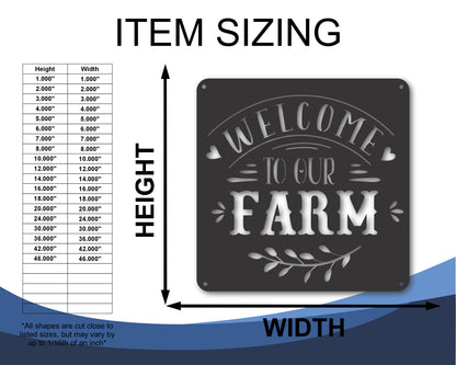 Custom Metal Welcome to our Farm Wall Art | Indoor Outdoor | Up to 46" | 20+ Color Options