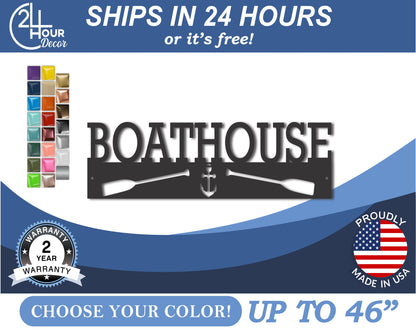 Custom Metal Boathouse Wall Art | Indoor Outdoor | Up to 46" | 20+ Color Options