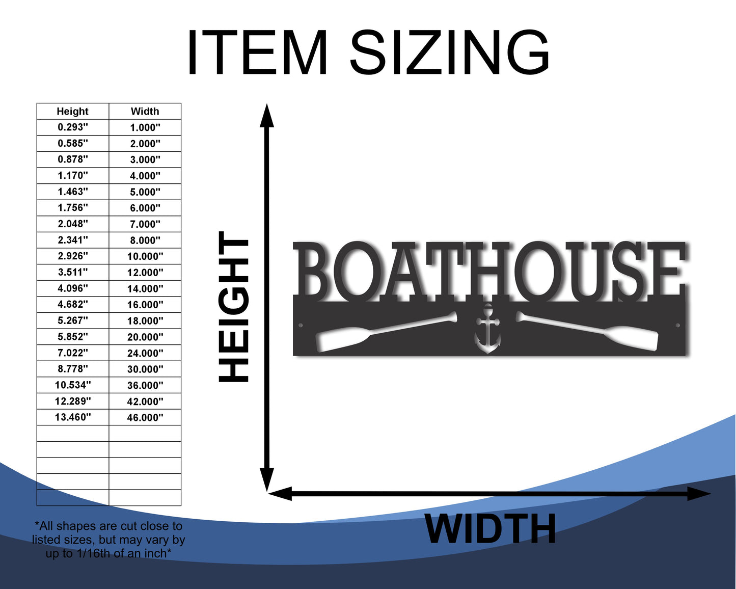 Custom Metal Boathouse Wall Art | Indoor Outdoor | Up to 46" | 20+ Color Options