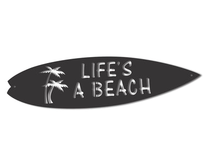 Custom Metal Life's A Beach Surfboard Wall Art | Indoor Outdoor | Up to 46" | 20+ Color Options