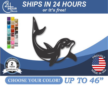 Custom Metal Dolphin Wall Art | Indoor Outdoor | Up to 46" | 20+ Color Options