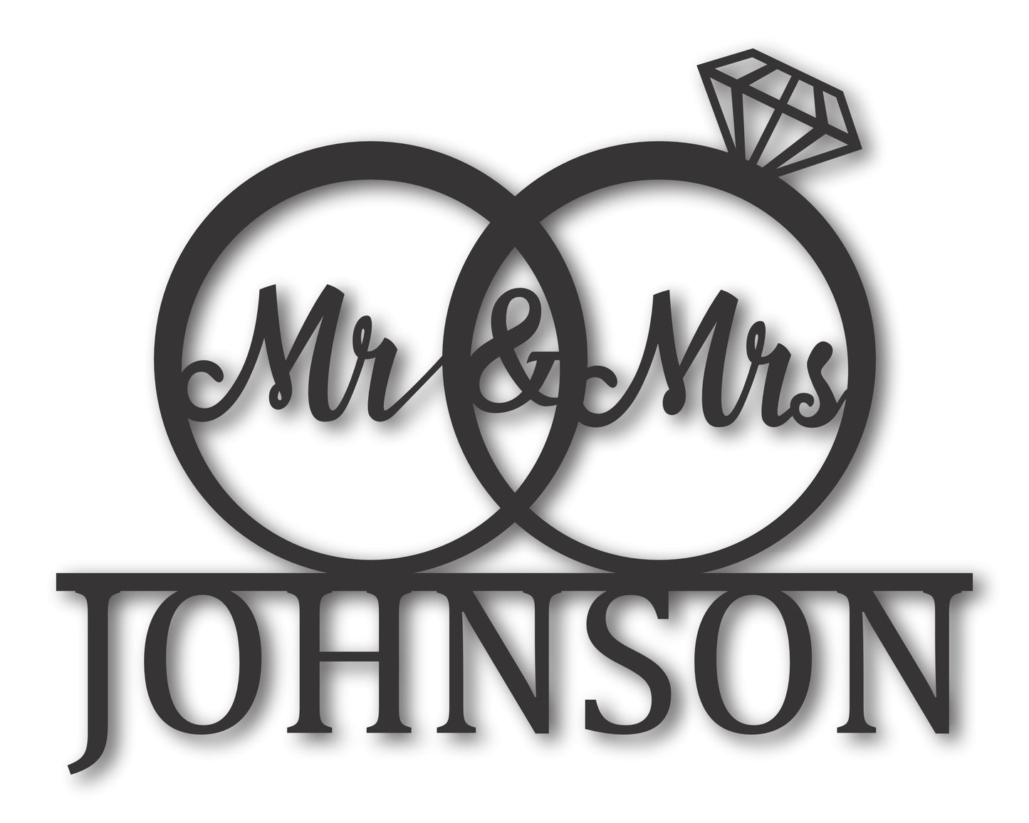 Custom Metal Mr and Mrs Rings Wall Art | Indoor Outdoor | Up to 46" | 20+ Color Options