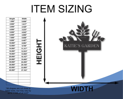 Custom Metal Garden Tools Yard Stake | Indoor Outdoor | Up to 46" | 20+ Color Options