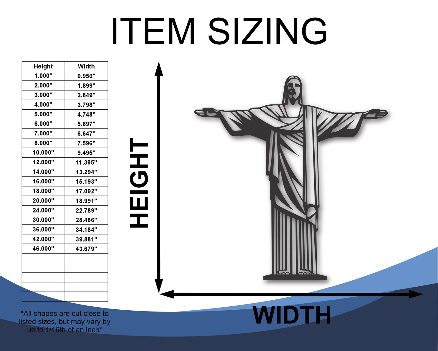 Custom Metal Christ the Redeemer Wall Art | Indoor Outdoor | Up to 46" | 20+ Color Options