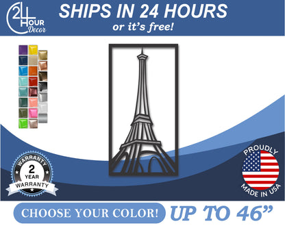 Custom Metal Eiffel Tower Wall Art | Indoor Outdoor | Up to 46" | 20+ Color Options