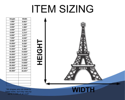 Custom Metal Eiffel Tower Wall Art | Indoor Outdoor | Up to 46" | 20+ Color Options