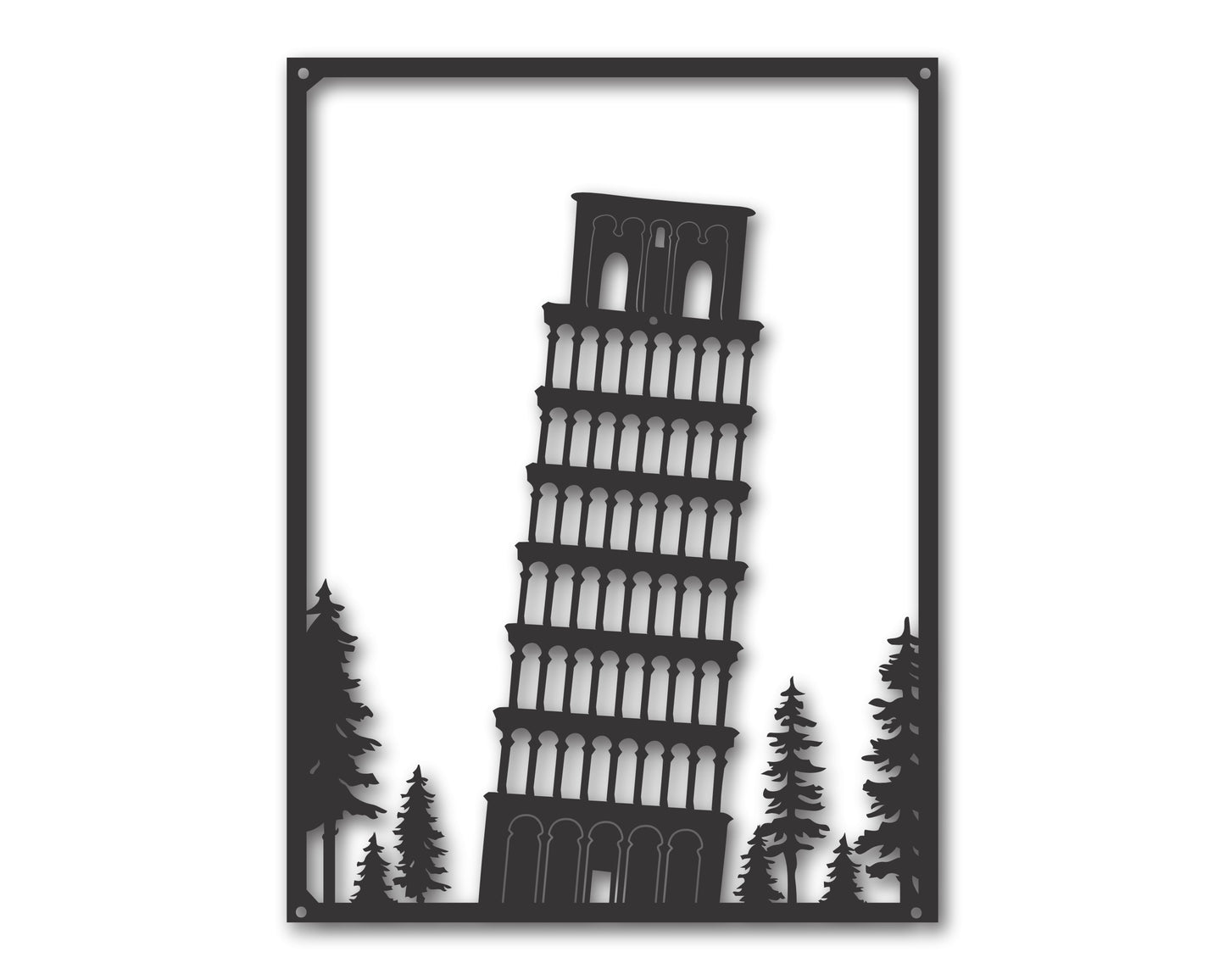 Custom Metal Leaning Tower of Pisa Wall Art | Indoor Outdoor | Up to 46" | 20+ Color Options