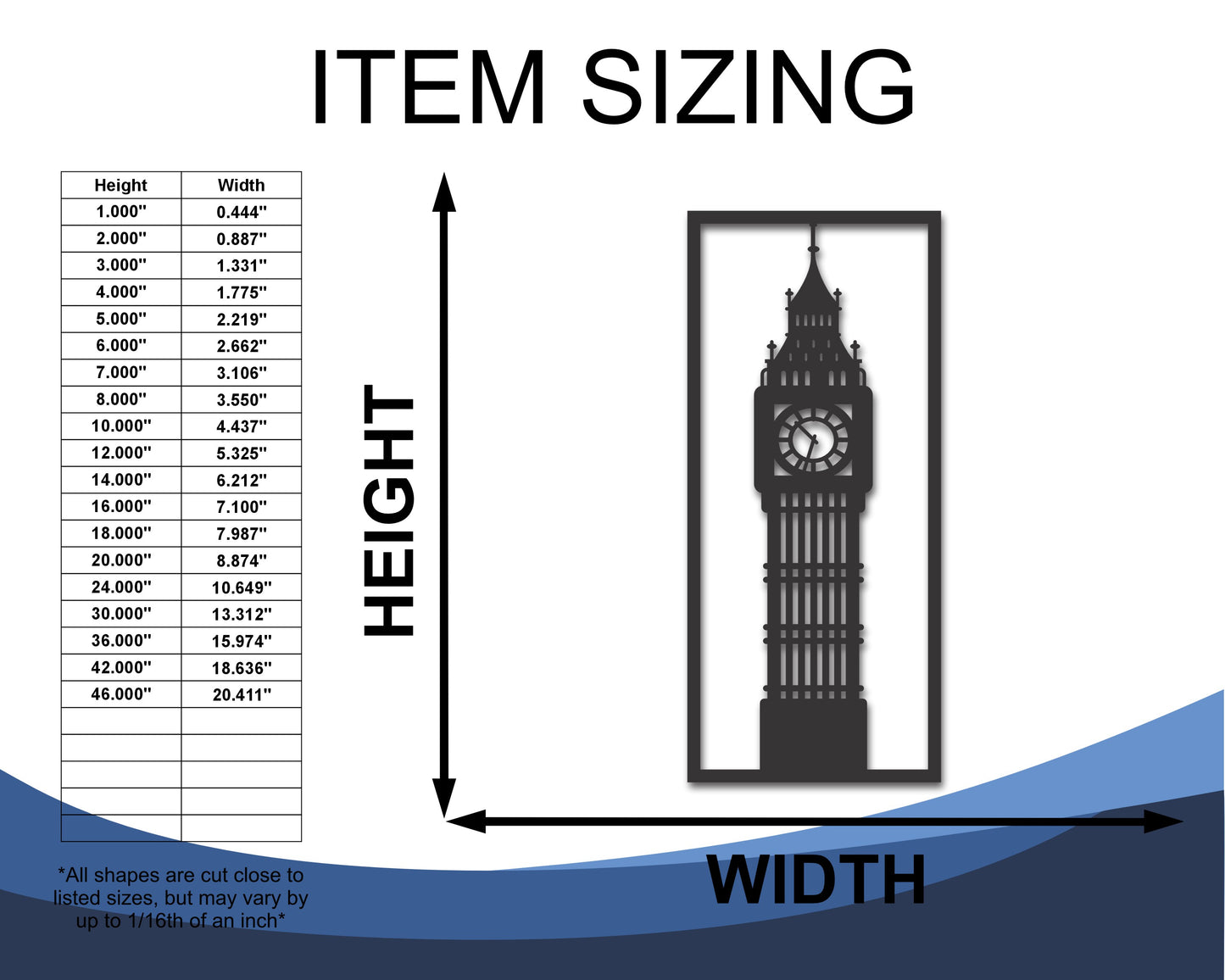 Custom Metal Big Ben Wall Art | Indoor Outdoor | Up to 46" | 20+ Color Options