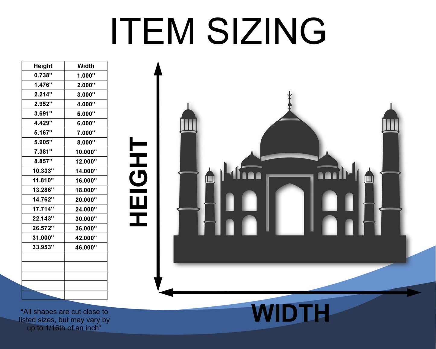 Custom Metal Taj Mahal Wall Art | Indoor Outdoor | Up to 46" | 20+ Color Options