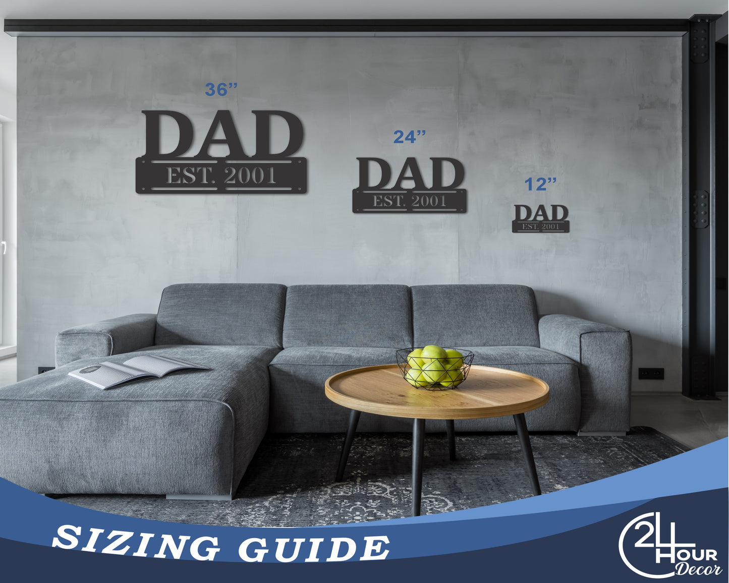 Custom Metal Dad Est. Wall Art | Indoor Outdoor | Up to 46" | 20+ Color Options