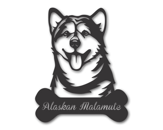 Custom Metal Alaskan Malamute Wall Art -  Metal Dog Breed Sign - 20+ Color Options - Up to 46"