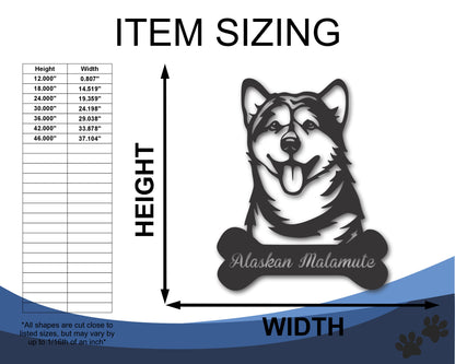 Custom Metal Alaskan Malamute Wall Art -  Metal Dog Breed Sign - 20+ Color Options - Up to 46"