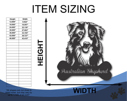 Custom Metal Australian Shepherd Wall Art -  Metal Dog Breed Sign - 20+ Color Options - Up to 46"