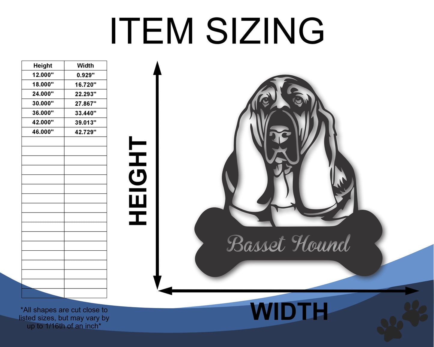 Custom Metal Basset Hound Wall Art -  Metal Dog Breed Sign - 20+ Color Options - Up to 46"