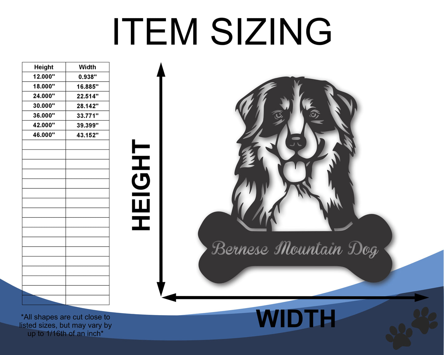 Custom Metal Bernese Mountain Wall Art -  Metal Dog Breed Sign - 20+ Color Options - Up to 46"