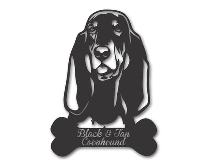 Custom Metal Black and Tan Coonhound Wall Art -  Metal Dog Breed Sign - 20+ Color Options - Up to 46"