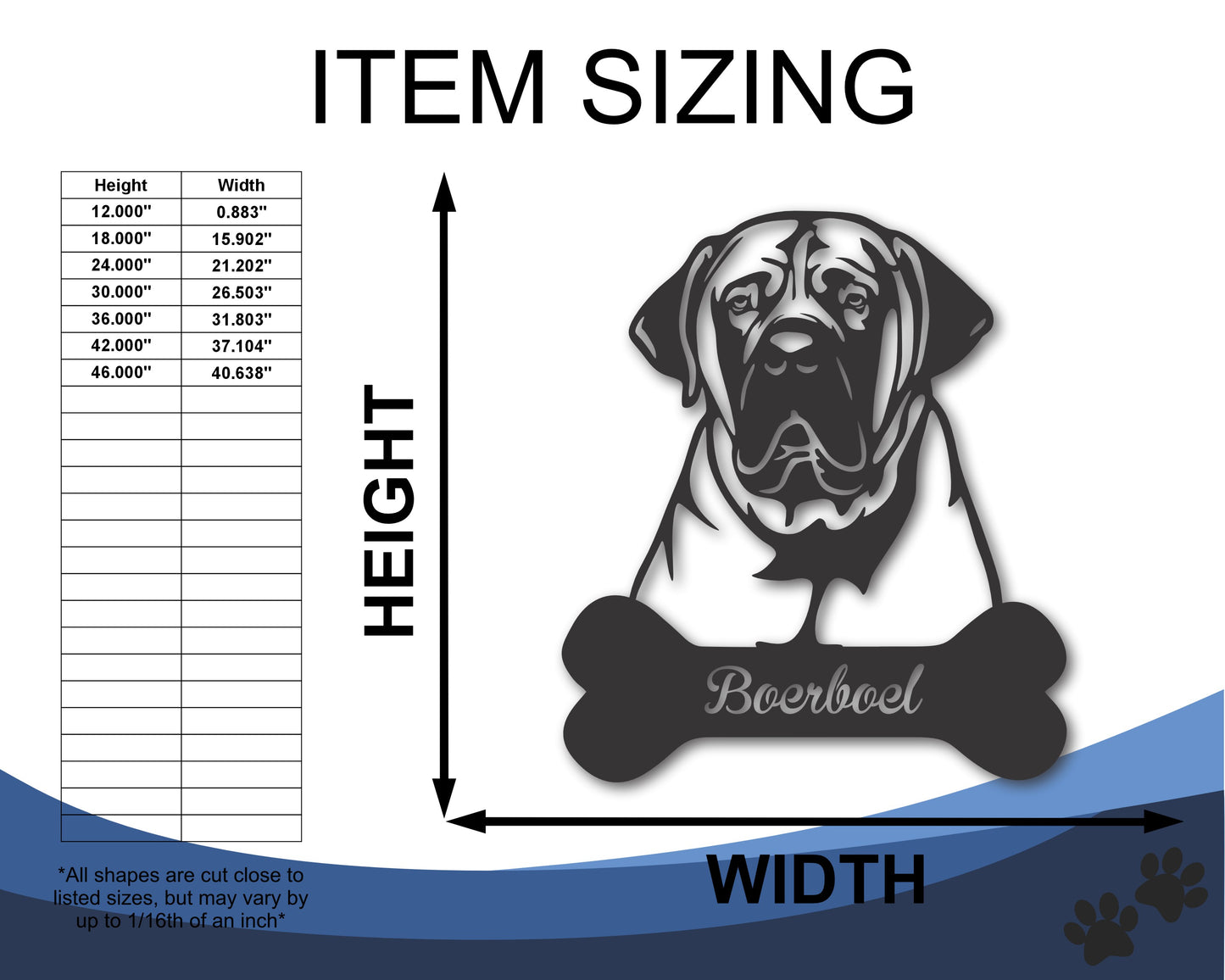 Custom Metal Boerboel Wall Art -  Metal Dog Breed Sign - 20+ Color Options - Up to 46"