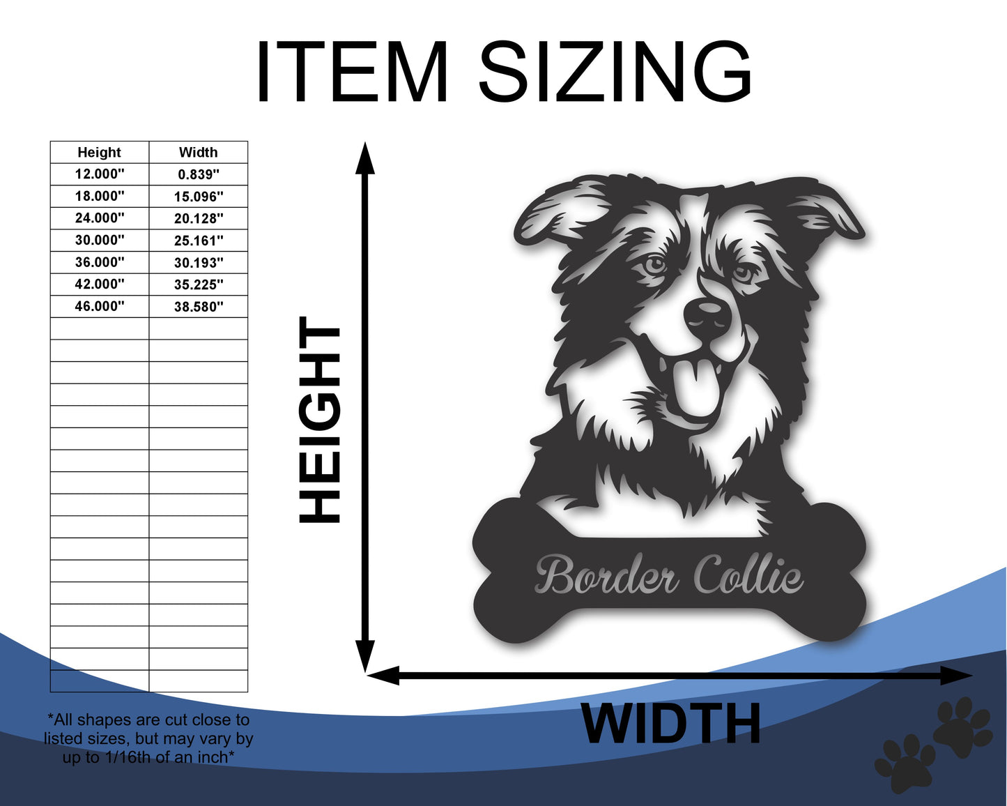 Custom Metal Border Collie Wall Art -  Metal Dog Breed Sign - 20+ Color Options - Up to 46"