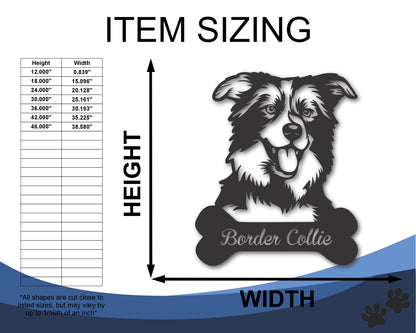 Custom Metal Border Collie Wall Art -  Metal Dog Breed Sign - 20+ Color Options - Up to 46"