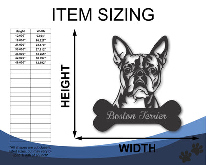 Custom Metal Boston Terrier Wall Art -  Metal Dog Breed Sign - 20+ Color Options - Up to 46"