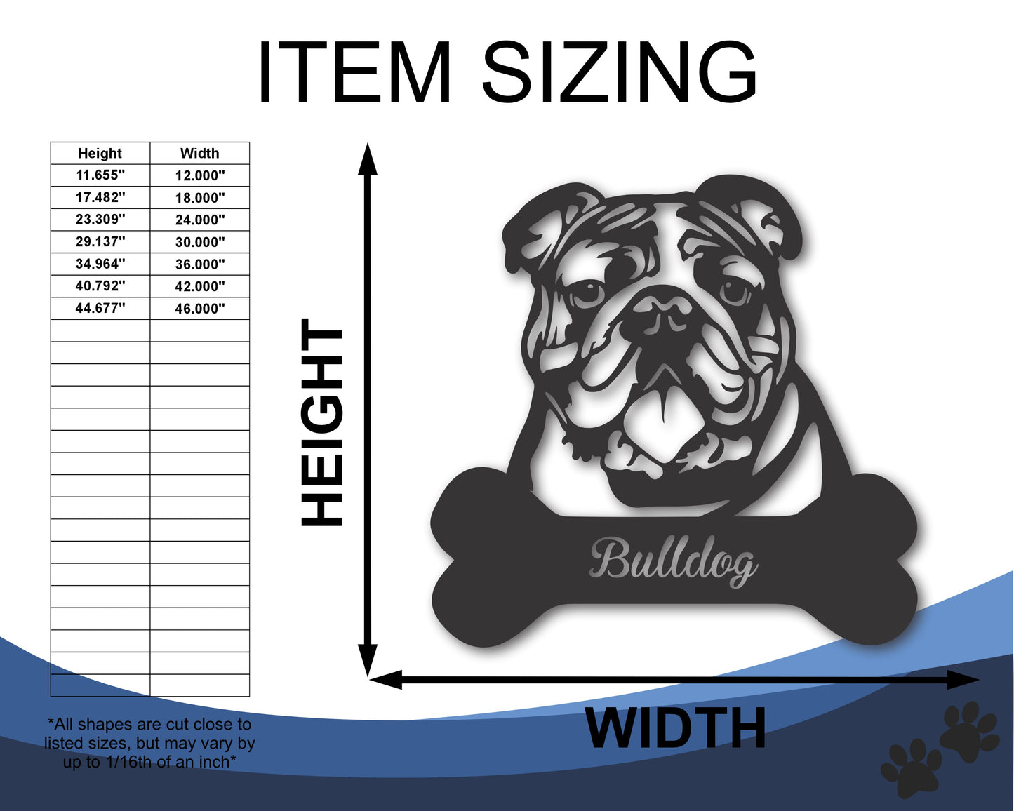 Custom Metal Bulldog Wall Art -  Metal Dog Breed Sign - 20+ Color Options - Up to 46"