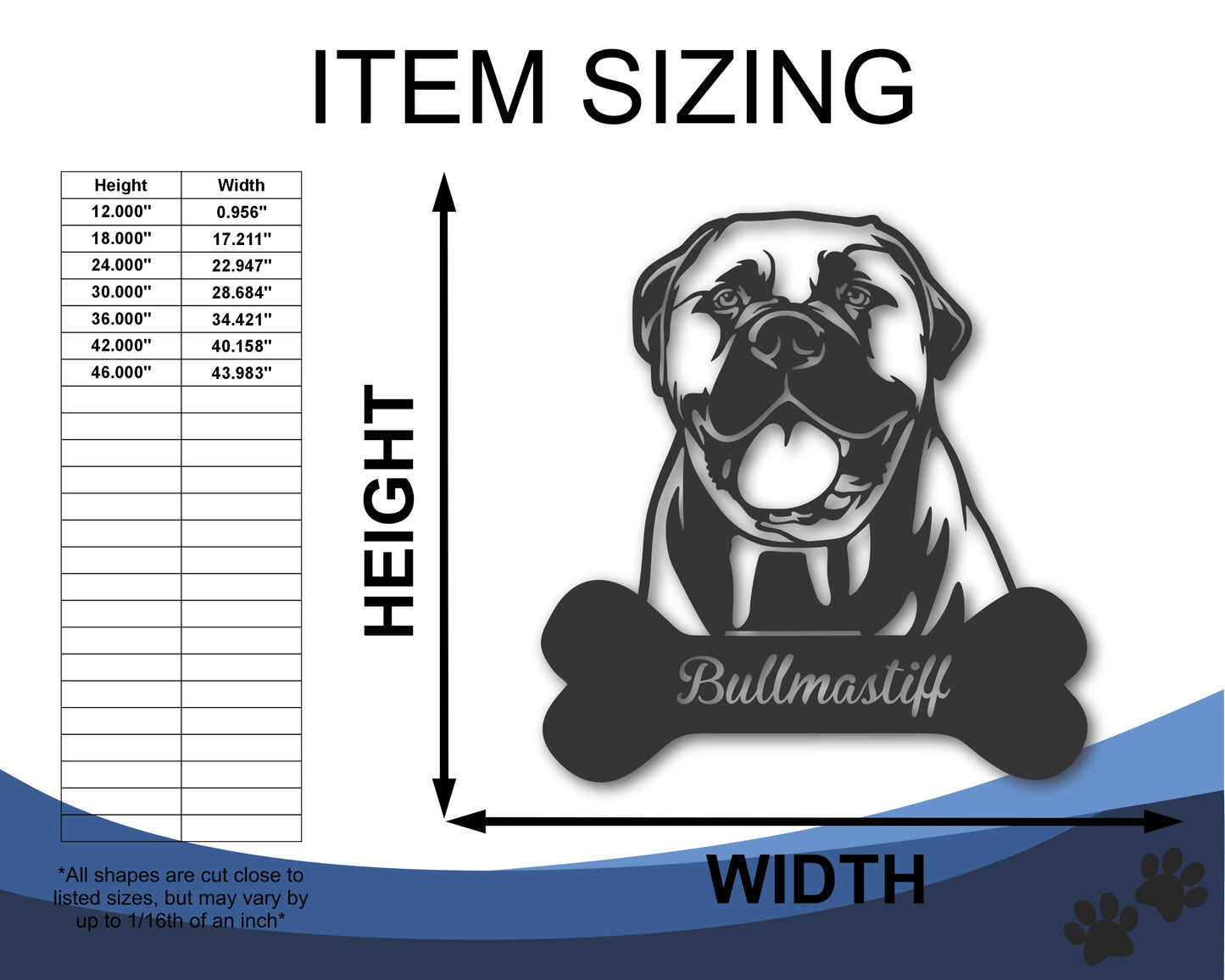 Custom Metal Bullmastiff Wall Art -  Metal Dog Breed Sign - 20+ Color Options - Up to 46"