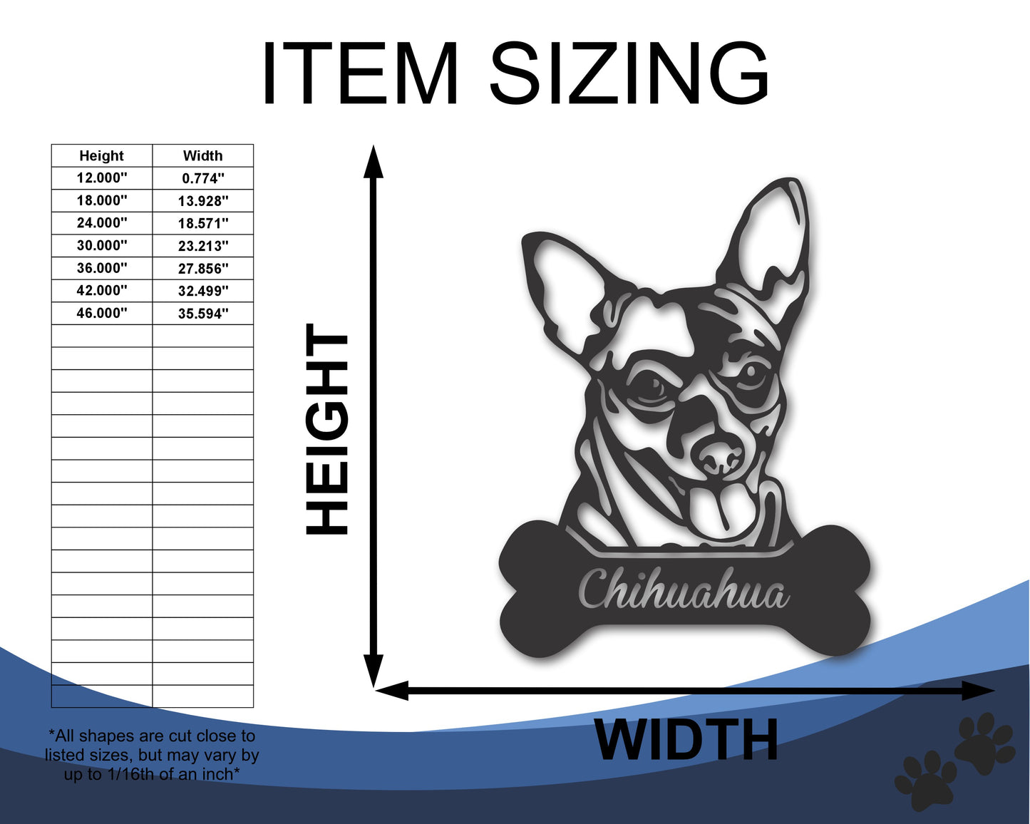 Custom Metal Chihuahua Wall Art -  Metal Dog Breed Sign - 20+ Color Options - Up to 46"