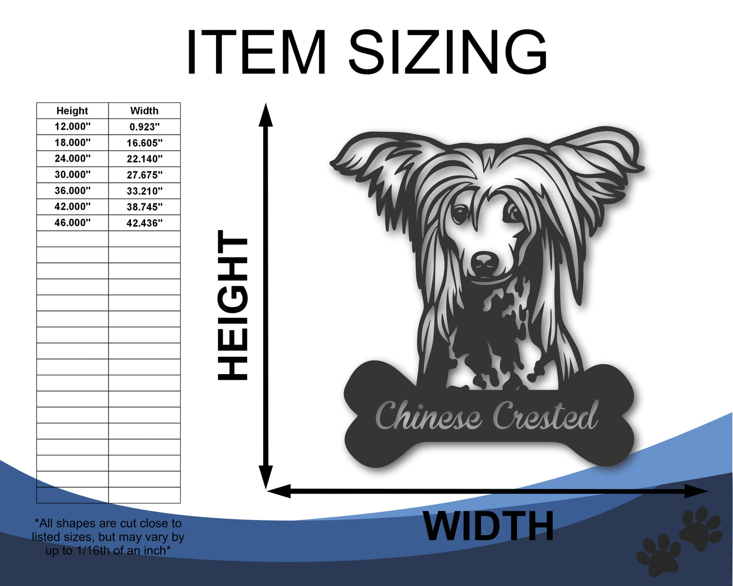 Custom Metal Chinese Crested Wall Art -  Metal Dog Breed Sign - 20+ Color Options - Up to 46"