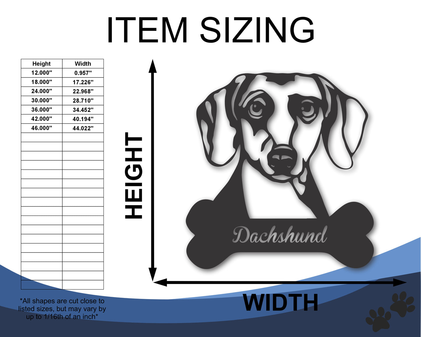 Custom Metal Dachshund Wall Art -  Metal Dog Breed Sign - 20+ Color Options - Up to 46"