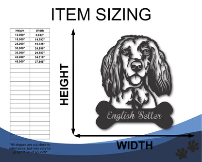 Custom Metal English Setter Wall Art -  Metal Dog Breed Sign - 20+ Color Options - Up to 46"