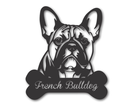 Custom Metal French Bulldog Wall Art -  Metal Dog Breed Sign - 20+ Color Options - Up to 46"