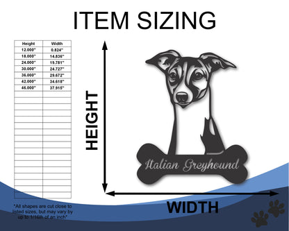 Custom Metal Italian Greyhound Wall Art -  Metal Dog Breed Sign - 20+ Color Options - Up to 46"