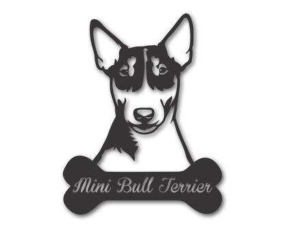 Custom Metal Mini Bull Terrier Wall Art -  Metal Dog Breed Sign - 20+ Color Options - Up to 46"