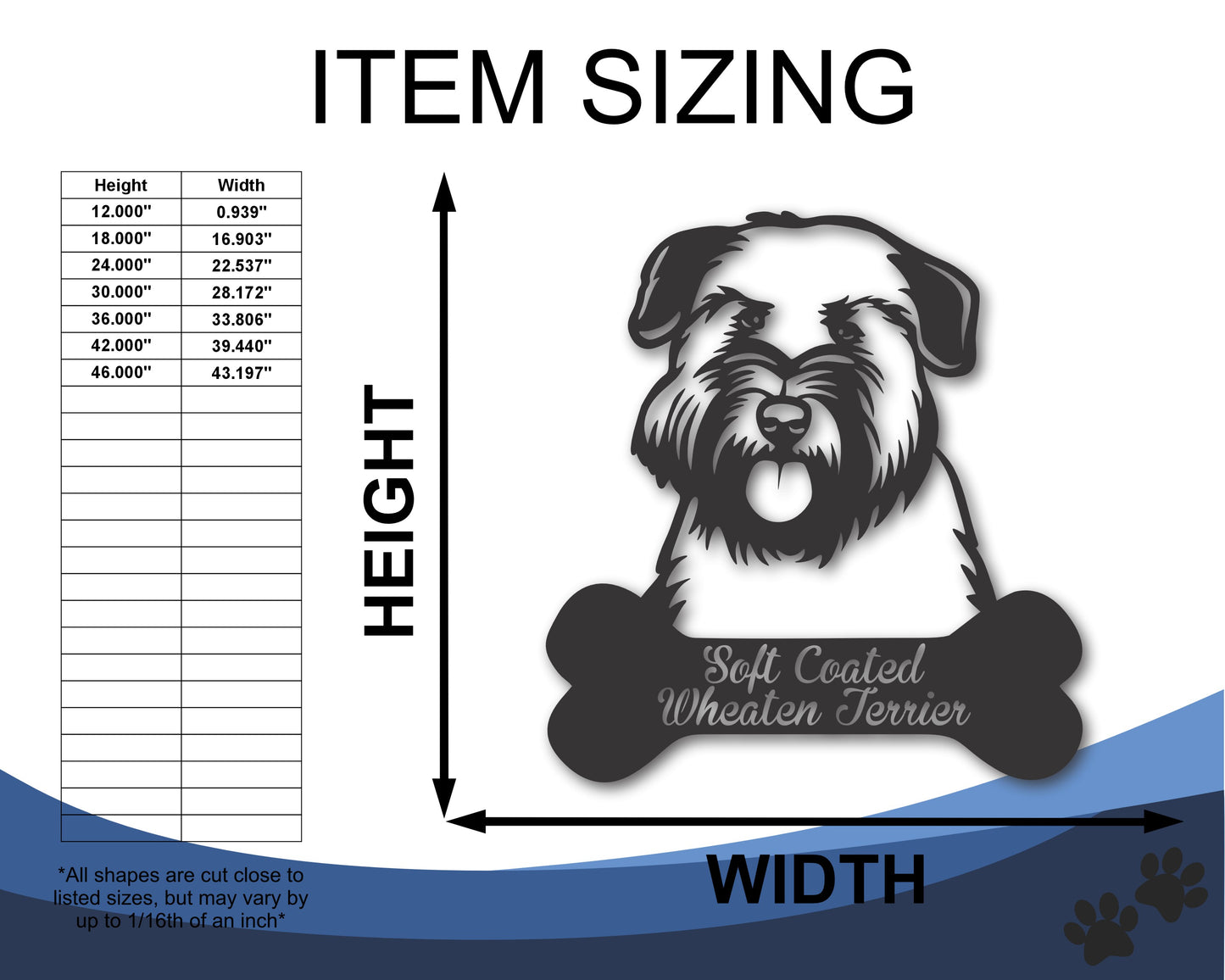 Custom Metal Soft Coated Wheaten Terrier Wall Art - Metal Dog Breed Sign - 20+ Color Options - Up to 46"