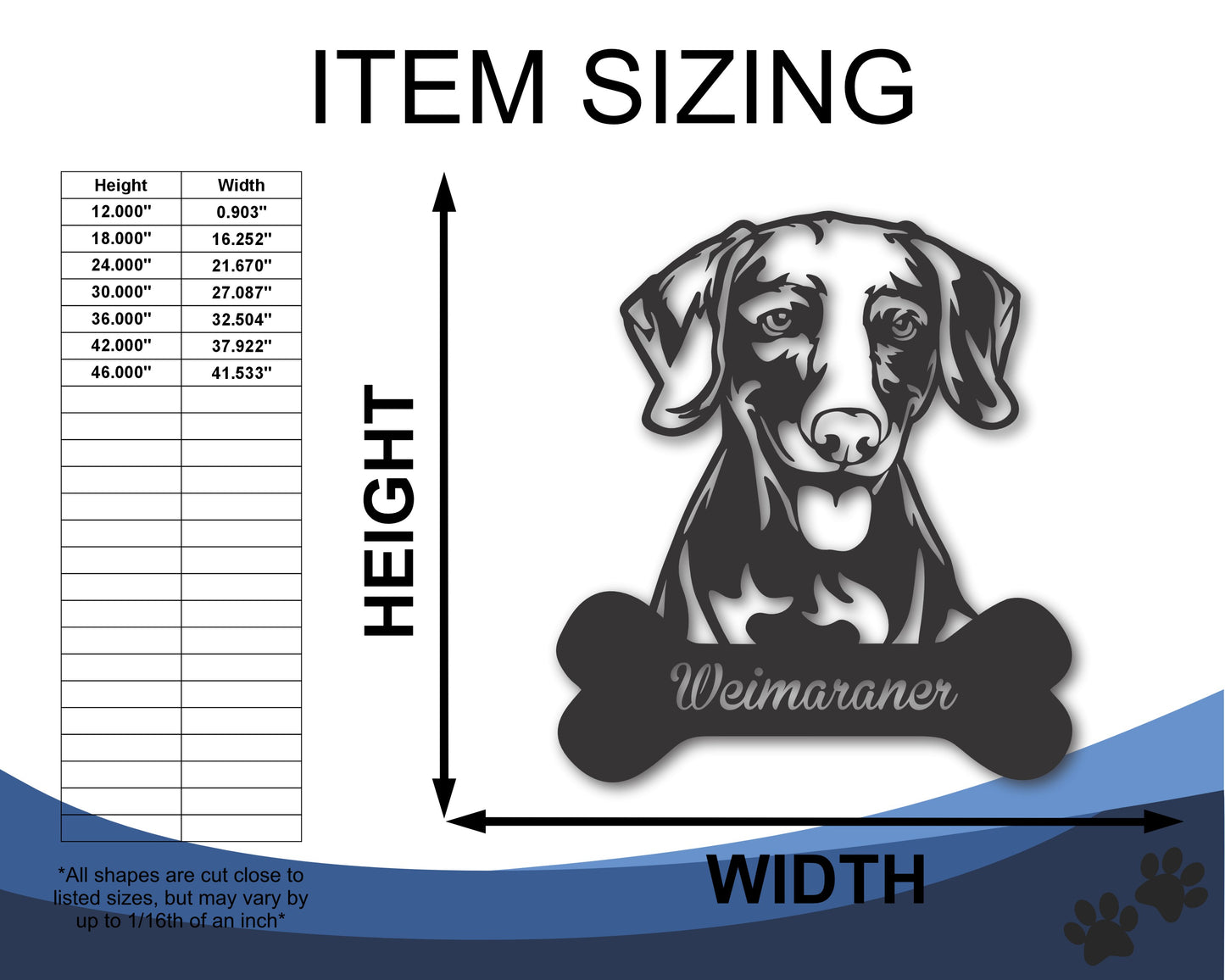 Custom Metal Weimaraner Wall Art - Metal Dog Breed Sign - 20+ Color Options - Up to 46"