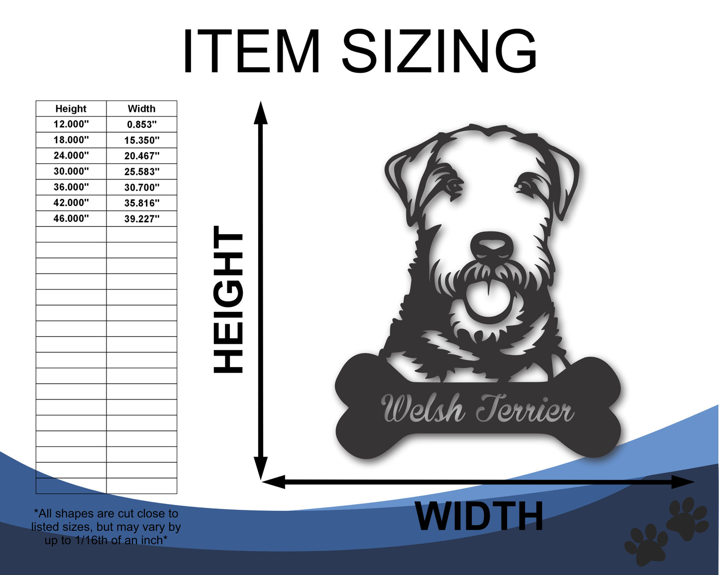 Custom Metal Welsh Terrier Wall Art - Metal Dog Breed Sign - 20+ Color Options - Up to 46"