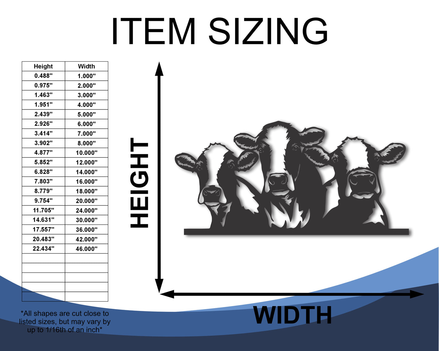 Metal Cow Wall Art | Indoor Outdoor | Up to 46" | 20+ Color Options