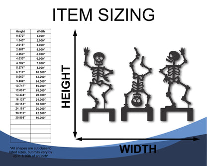 Custom Metal 3pc Skeleton Yard Stakes | Indoor Outdoor | Up to 46" | 20+ Color Options